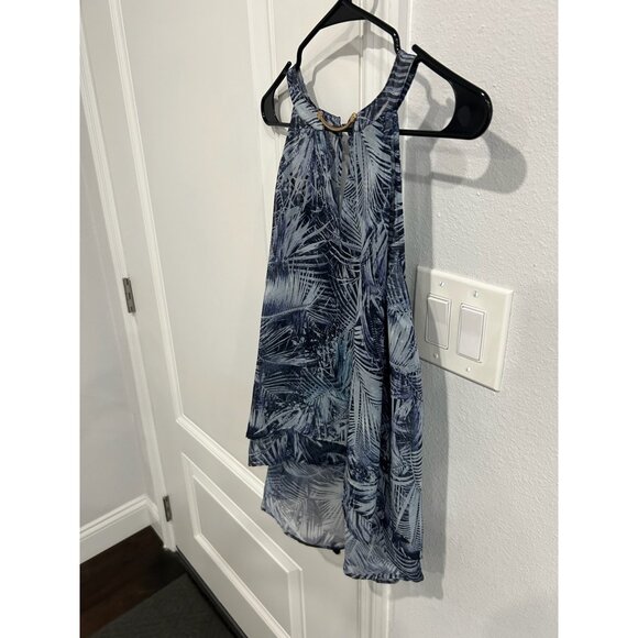 Guess Womens Sleeveless Palm Leaf Print Halter Top Blue Sz Large Flowy Boho NEW - Picture 3 of 11